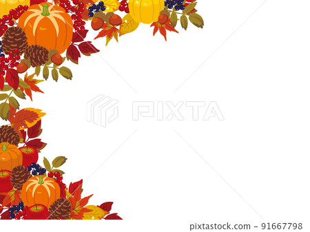 Autumn background illustration Autumn leaves and tree nuts 91667798