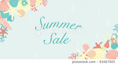夏季銷售海報海洋生物和海灘貝殼套裝 91667805