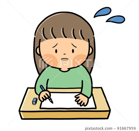 Elementary school girl who doesn't understand studying 91667959