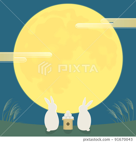 Illustration of a rabbit looking up at the moon 91670043