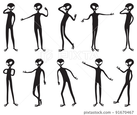 Black silhouettes of aliens  on a white background 91670467