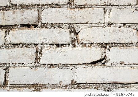 White brick wall closeup, background or texture 91670742