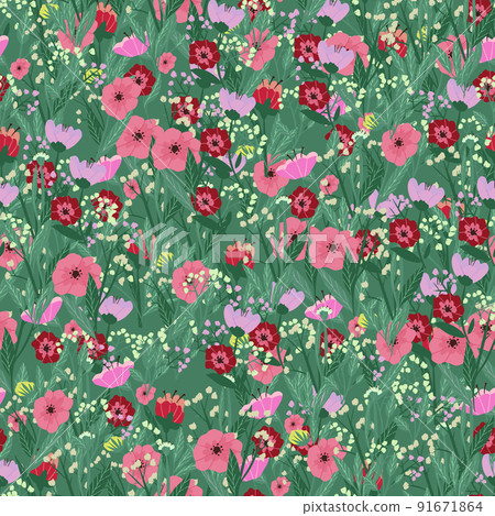 Seamless pattern with spring bright flowers. Vector illustration 91671864