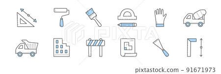 Construction, building doodle icons, vector signs 91671973