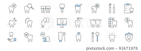 Dentistry and stomatology doodle icons, signs set Dentistry and stomatology doodle icons, signs set 91671978