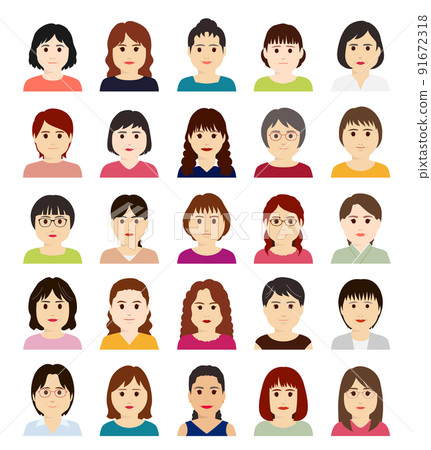 Avatar icon of a chubby middle-aged woman in front 91672318