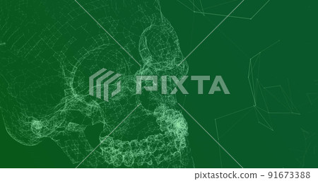 Network of connections forming a skull against green background 91673388