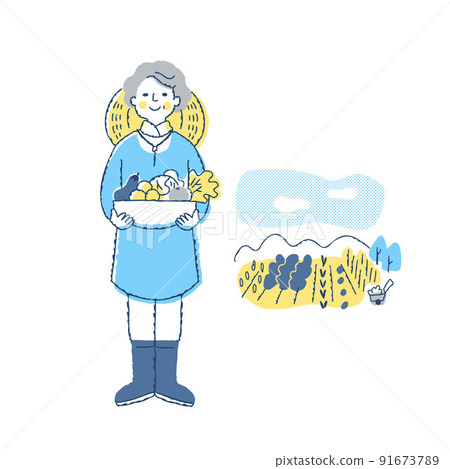 Vegetable farmer woman and field with harvest 91673789