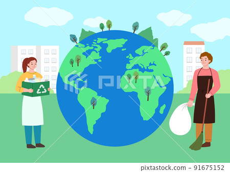 environmental day_earth and two women cleaning trash environmental day_earth and two women cleaning trash 91675152