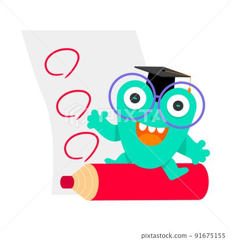 cute monster character with child education, learning concept_study math 91675155