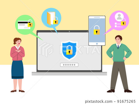 information protection day illustration_data security and standing woman and man characters information protection day illustration_data security and standing woman and man characters 91675265