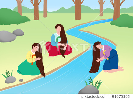 Yudujeol in Korea women washing their hair by the flowing river 91675305