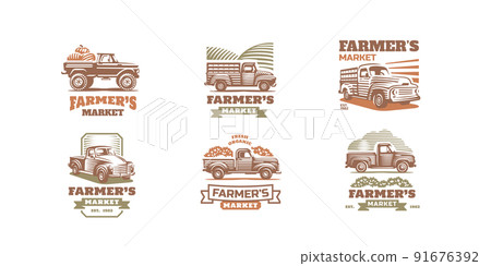 Farmer market labels or emblems harvester trucks Farmer market labels or emblems harvester trucks 91676392