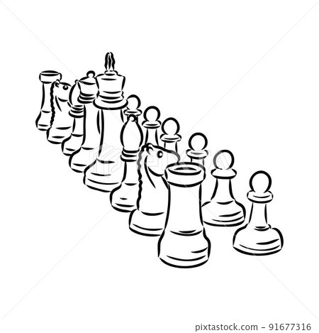 Hand-drawn sketch set of Chess pieces. Chess pieces. Playing