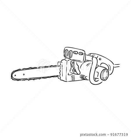 Doodle illustration of a chainsaw. Gardening power tools. The cutting of trees. Building tool. Doodle illustration of a chainsaw. Gardening power tools. The cutting of trees. Building tool. 91677319