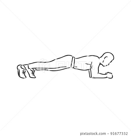 a plank position indoors. hand drawn style vector design illustrations. 91677332