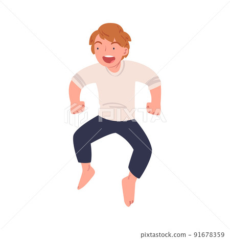 Noisy Little Boy Having Fun Playing and Fooling Around Vector Illustration 91678359