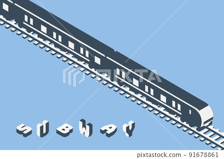 運行在鐵軌上的等距地鐵剪影的插圖 運行在鐵軌上的等距地鐵剪影的插圖 91678861