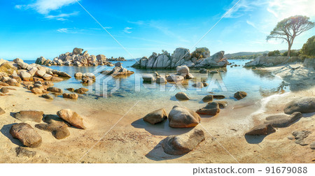 Remarkable view of Palombaggia and Tamaricciu beaches. Remarkable view of Palombaggia and Tamaricciu beaches. 91679088