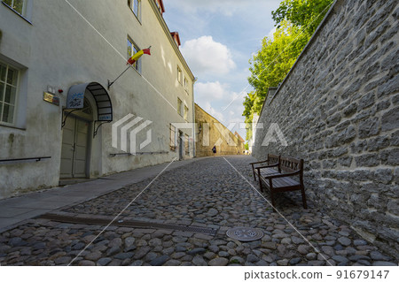 climbs the Toompea hill in Tallinn, Estonia 91679147