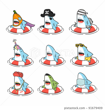 Cute shark swimming inflatable ring set Cute shark swimming inflatable ring set 91679409