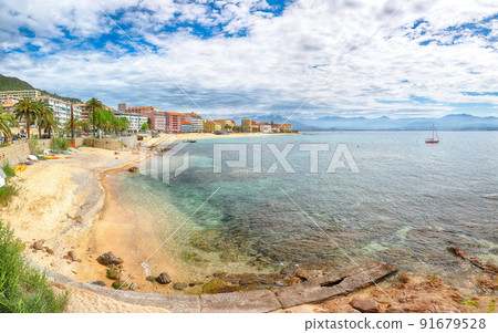 Astonishing morning cityscape of the waterfront and the city of Ajaccio. 91679528