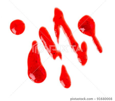 Strawberry jam drizzle isolated on white background. Splashes of berry confiture. Top view. Strawberry jam drizzle isolated on white background. Splashes of berry confiture. Top view. 91680008