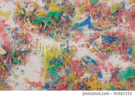 Close-up of micro plastic, fine plastic. Macro photography of micro plastic, texture. Close-up of micro plastic, fine plastic. Macro photography of micro plastic, texture. 91681333