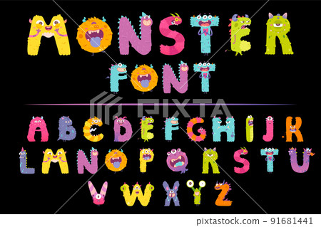 Cute monster English alphabet, spooky font and creepy numbers set with dead zombie, ghost Cute monster English alphabet, spooky font and creepy numbers set with dead zombie, ghost 91681441