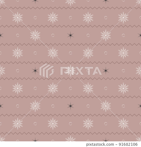 Seamless pattern with white snowflakes, black stars on pink background. Festive winter traditional decoration for New Year, Christmas, holidays and design. Ornament of simple line Seamless pattern with white snowflakes, black stars on pink background. Festive winter traditional decoration for New Year, Christmas, holidays and design. Ornament of simple line 91682106