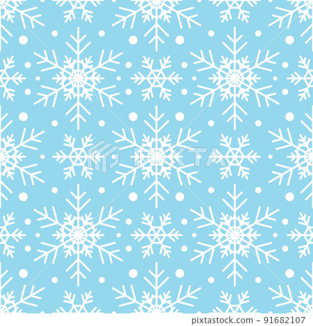 Seamless pattern with white snowflakes on blue background. Festive winter traditional decoration for New Year, Christmas, holidays and design. Ornament of simple line repeat snow flake Seamless pattern with white snowflakes on blue background. Festive winter traditional decoration for New Year, Christmas, holidays and design. Ornament of simple line repeat snow flake 91682107