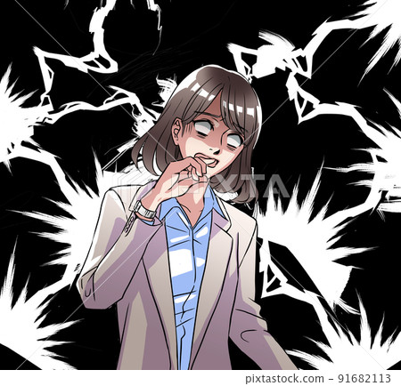 Shocked woman_background lightning 91682113