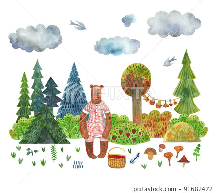 Vector Watercolor illustration A bear in a... - Stock Illustration ...