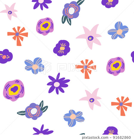 Flowers seamless pattern. Spring floral background. Creative blooming texture. Great for fabric, textile. Vector cartoon Illustration Flowers seamless pattern. Spring floral background. Creative blooming texture. Great for fabric, textile. Vector cartoon Illustration 91682860