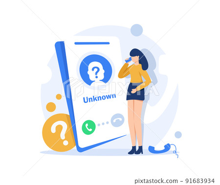 Call from Unknown Number to Subscriber,Hoax Warning, Suspicious Anonymous Calls. Cartoon People Vector Illustration Call from Unknown Number to Subscriber,Hoax Warning, Suspicious Anonymous Calls. Cartoon People Vector Illustration 91683934