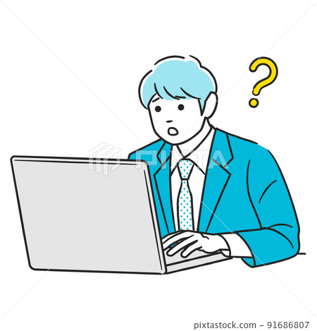 A man who has questions while working on a computer 91686807