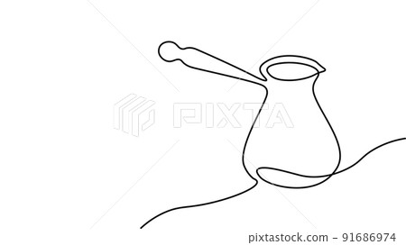 Single continuous line art. Coffee bean morning cafe hot drink silhouette concept design one sketch outline drawing vector illustration Single continuous line art. Coffee bean morning cafe hot drink silhouette concept design one sketch outline drawing vector illustration 91686974