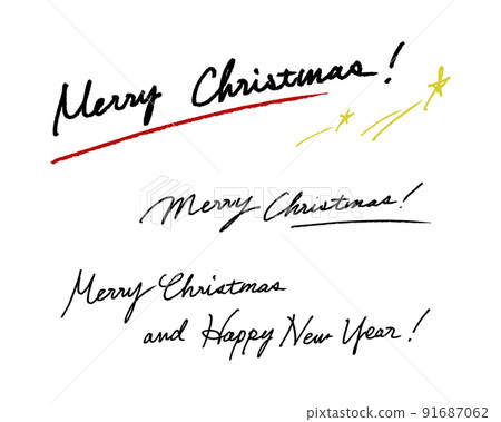 Merry Christmas and Happy New Year! Christmas cursive hand-drawn characters 91687062