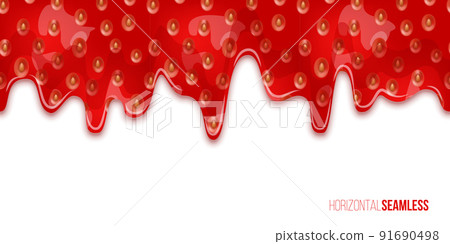 Leaking strawberry jam vector horizontal seamless pattern 91690498