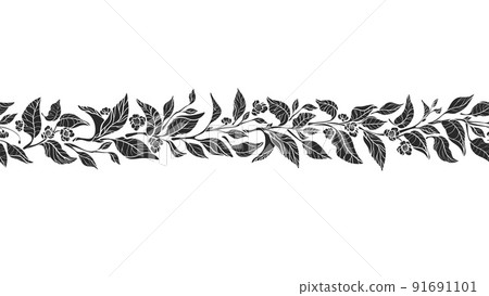 Tea leaves border Vector seamless print Silhouette - Stock Illustration ...