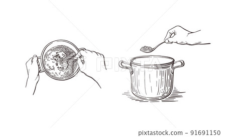 Set cooking. Vector hand drawn top and side view Set cooking. Vector hand drawn top and side view 91691150