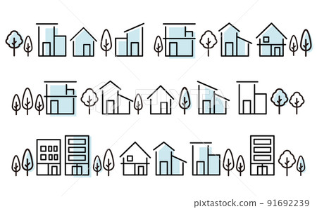 插圖集簡單的房子和城市景觀的線條畫 插圖集簡單的房子和城市景觀的線條畫 91692239