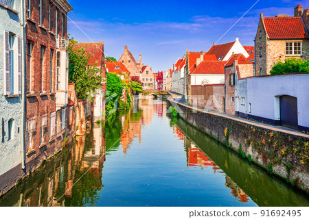 Bruges, Belgium - Beautiful city of Brugge, medieval Flanders travel background. 91692495