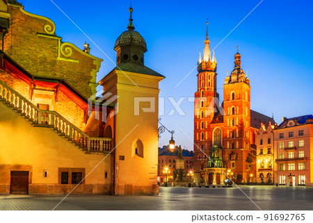 Krakow, Poland - Medieval Ryenek Square, Cloth Hall and Cathedral Krakow, Poland - Medieval Ryenek Square, Cloth Hall and Cathedral 91692765