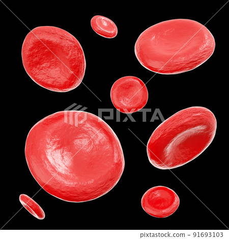 Red blood cells . Isolated black background . 3D rendering . Red blood cells . Isolated black background . 3D rendering . 91693103