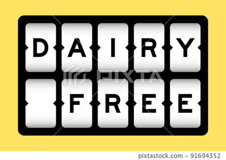 Black color in word dairy free on slot banner with yellow color background 91694352