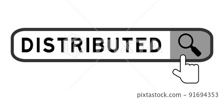 Search banner in word distributed with hand over magnifier icon on white background Search banner in word distributed with hand over magnifier icon on white background 91694353