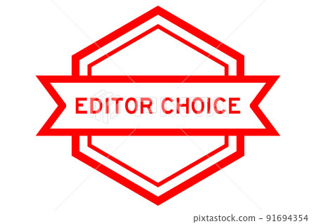 Vintage red color hexagon label banner with word editor choice on white background 91694354