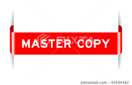 Red color inserted label banner with word master copy on white background 91694362