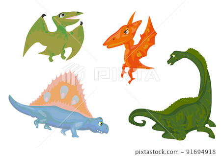 Collection of dinosaurs hand-drawn vector elements. Set of dinosaurs including T-rex, Brontosaurus, Triceratops, Velociraptor, Pteranodon, Allosaurus, etc. Collection of dinosaurs hand-drawn vector elements. Set of dinosaurs including T-rex, Brontosaurus, Triceratops, Velociraptor, Pteranodon, Allosaurus, etc. 91694918